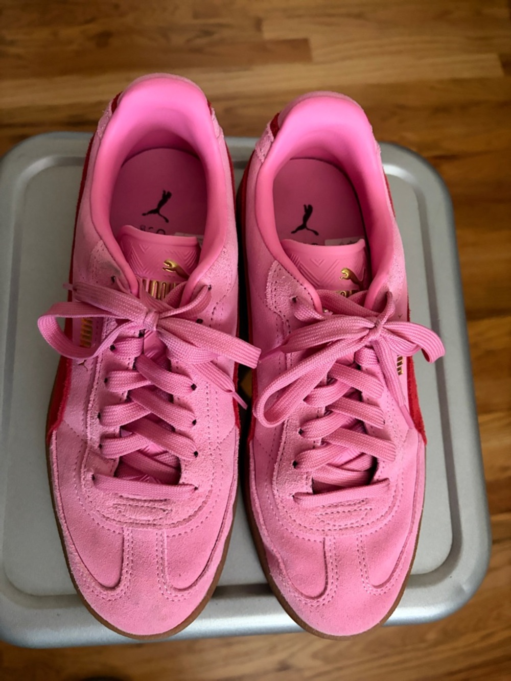 Puma Pink and Red Suede Women’s Sneakers - Picture 2 of 6